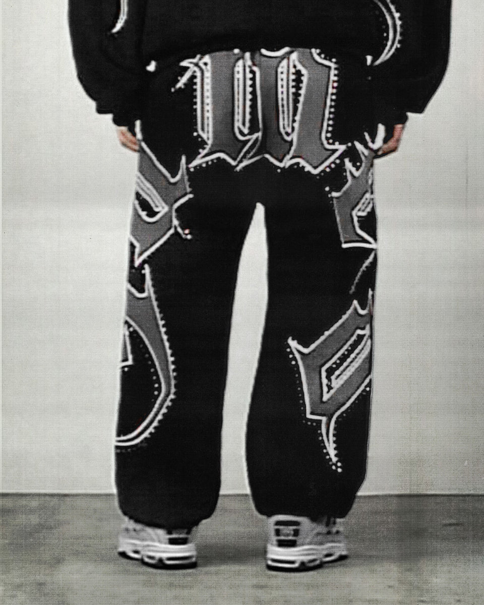 MONSTER RHINESTONE SWEATPANTS BLACK