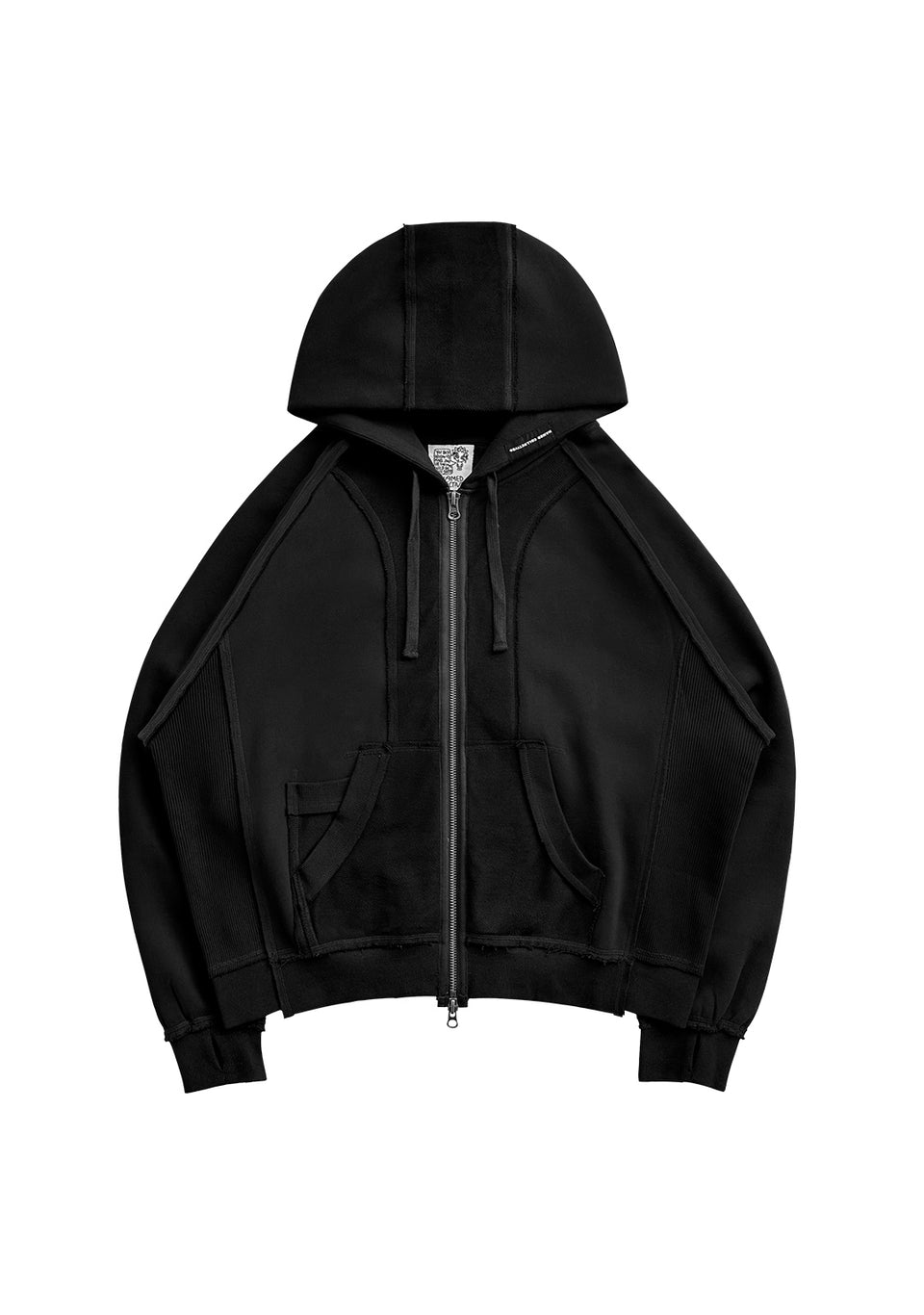 DECONSTRUCTED ZIP HOODIE JET BLACK