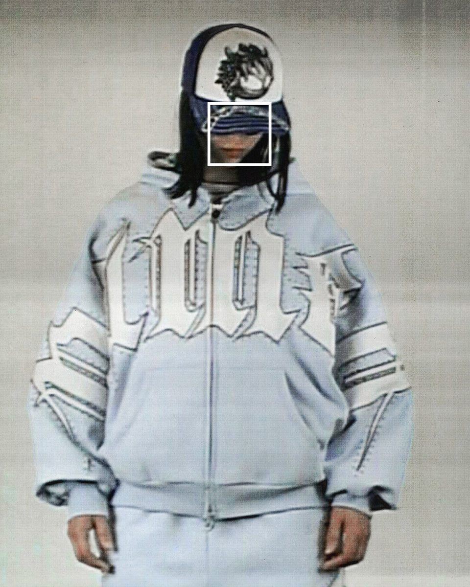 MONSTER RHINESTONE ZIP HOODIE BABY BLUE