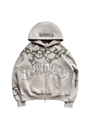 CHAINS ZIP HOODIE BONE