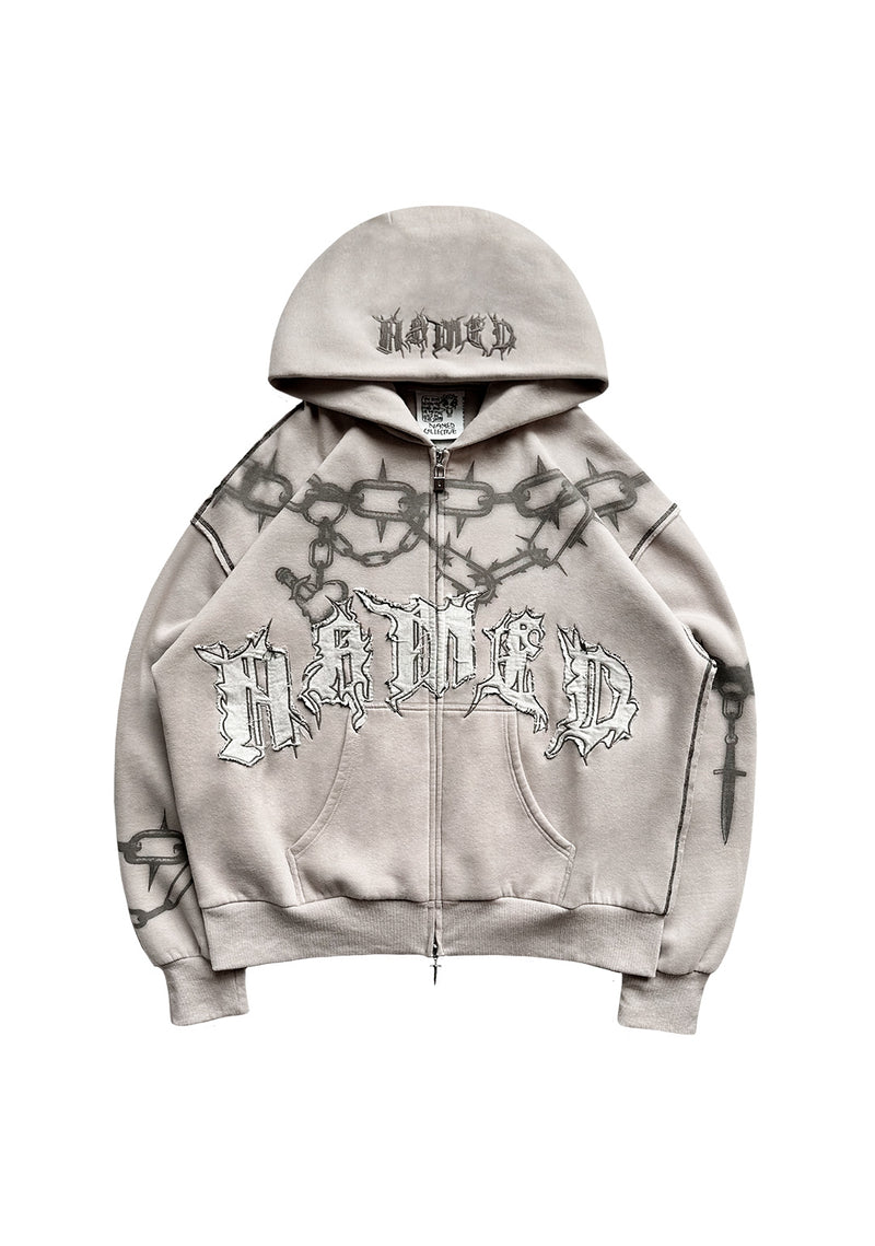 CHAINS ZIP HOODIE BONE