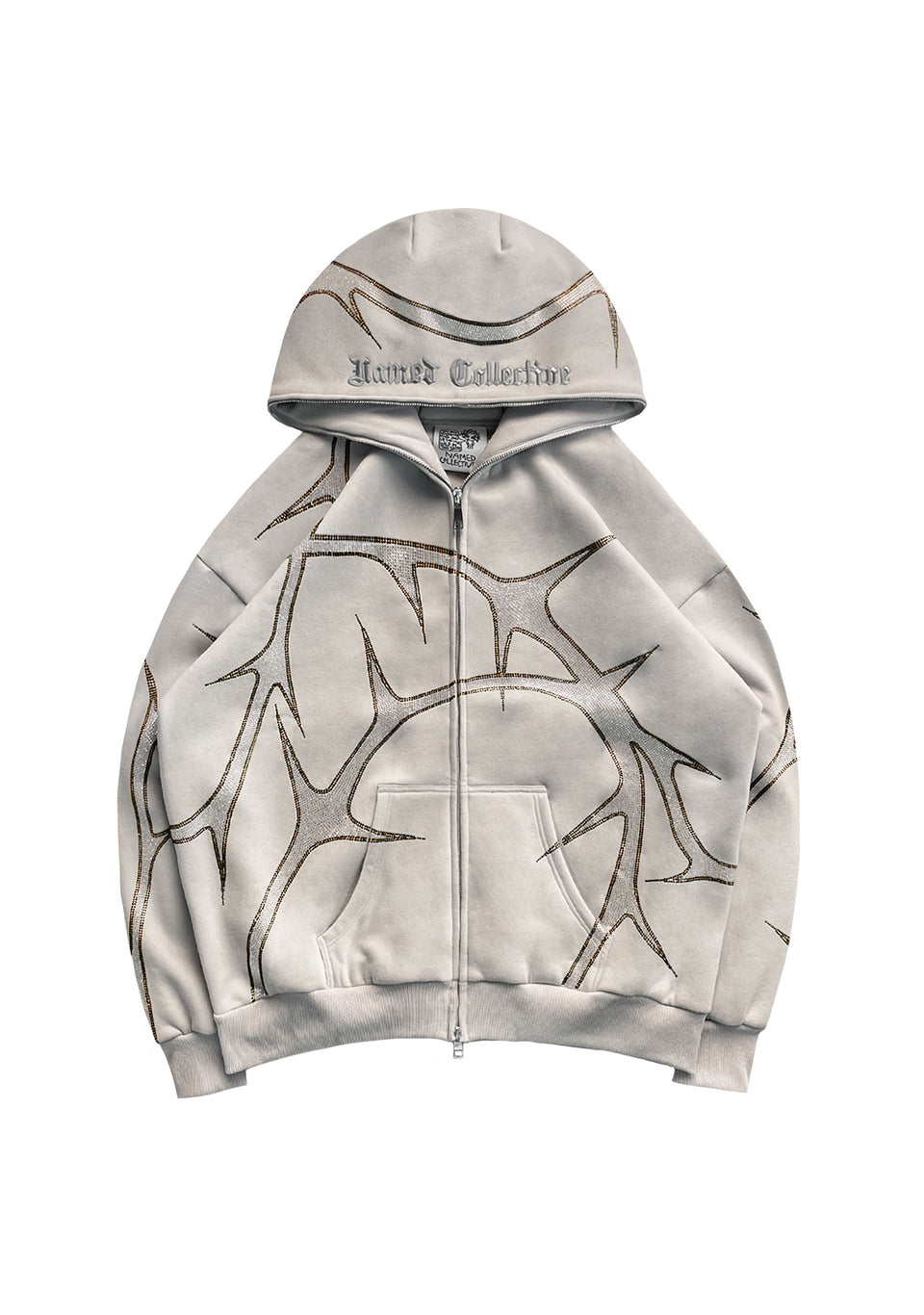 THORN RHINESTONE ZIP HOODIE BONE