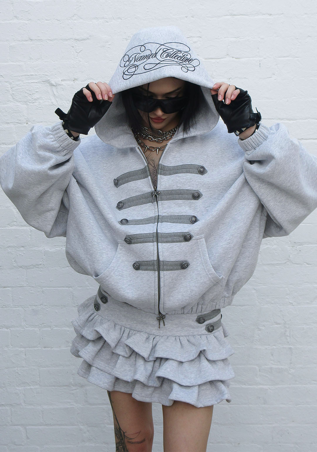 COMMAND MILITARY CROP ZIP HOODIE GREY MARL