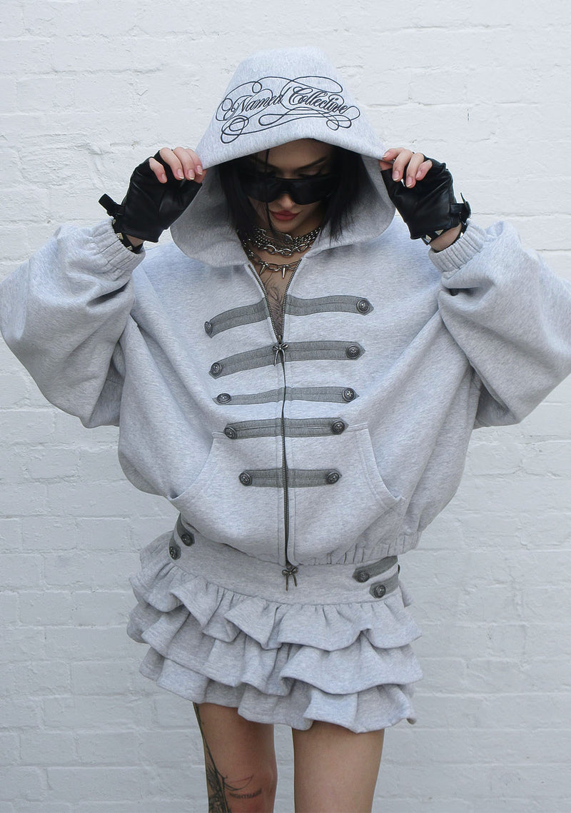 COMMAND MILITARY CROP ZIP HOODIE GREY MARL