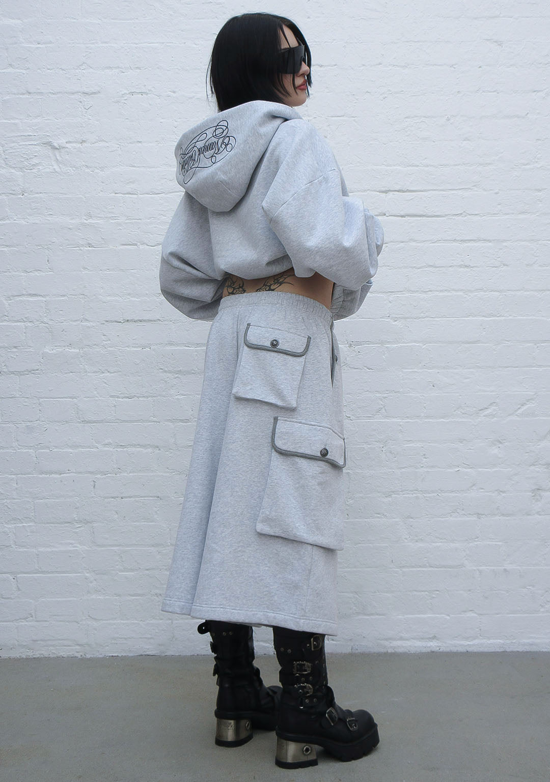 COMMAND MILITARY CROP ZIP HOODIE GREY MARL