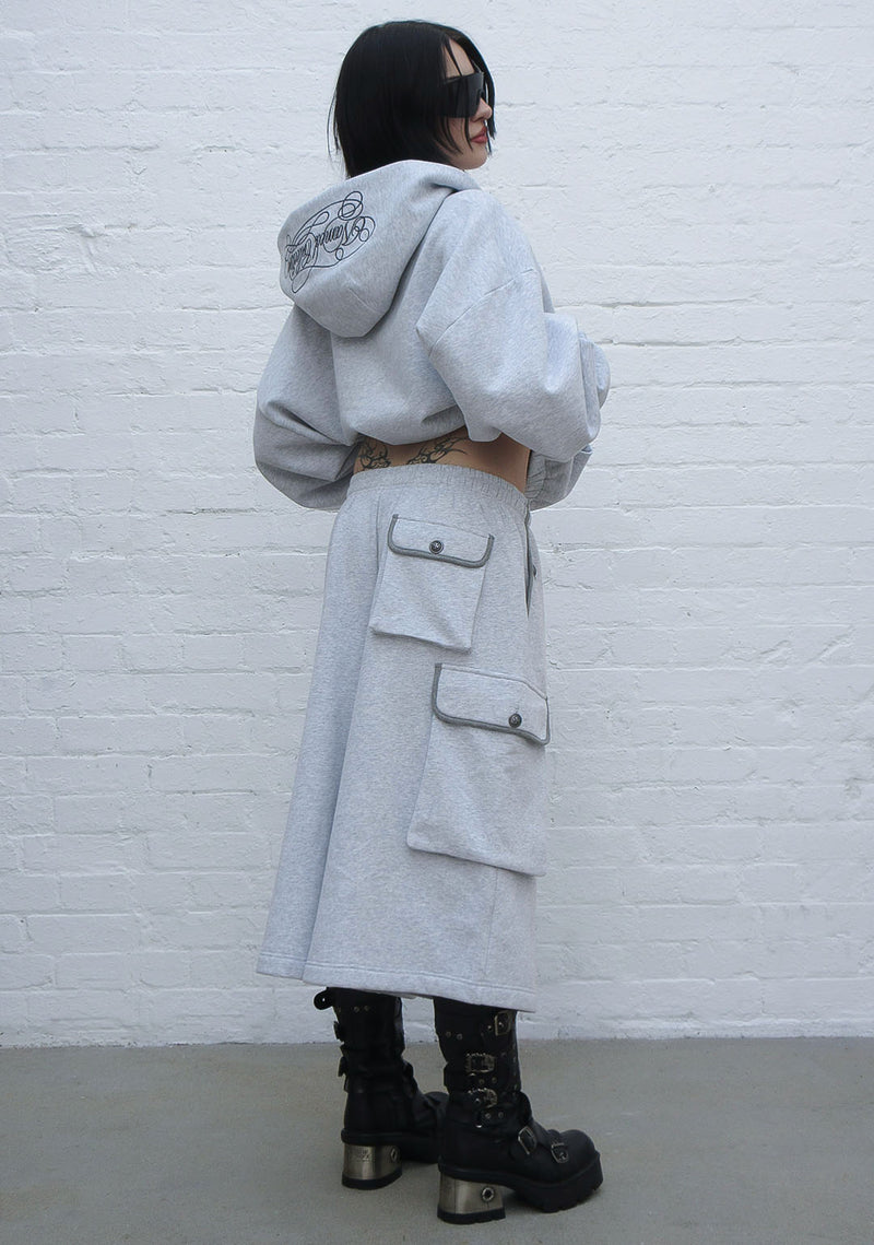 COMMAND MILITARY CROP ZIP HOODIE GREY MARL