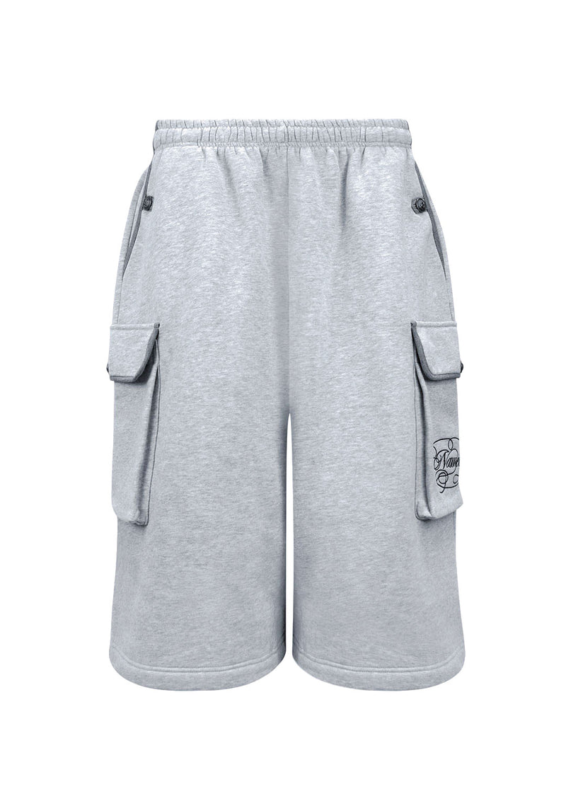 COMMAND OVERSIZED CARGO SWEATSHORTS GREY MARL