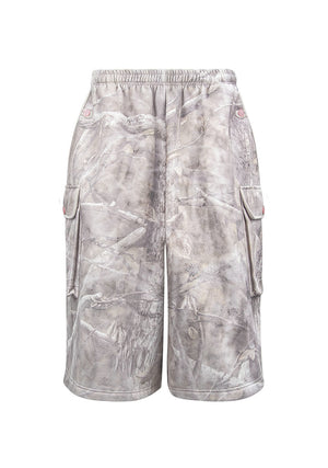 COMMAND OVERSIZED CARGO SWEATSHORTS WASHED TREE CAMO