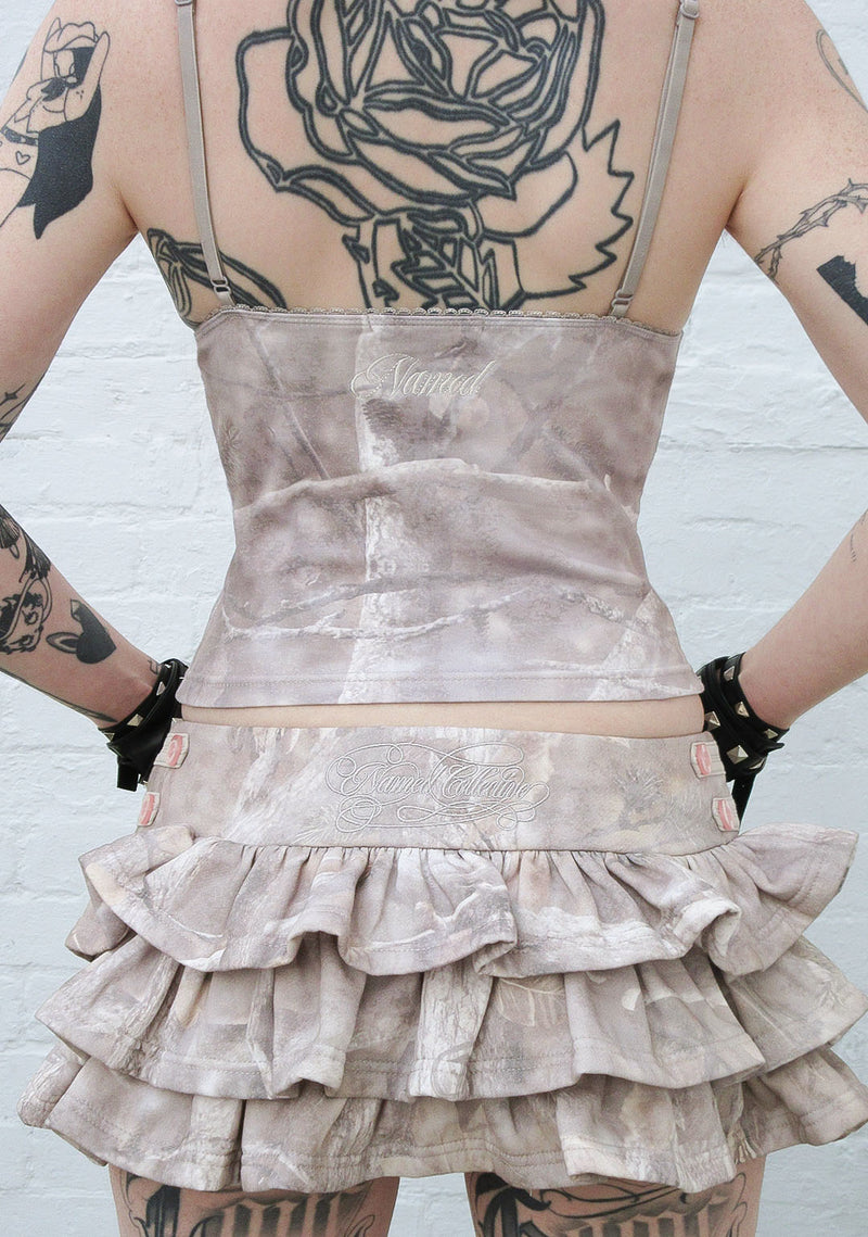 COMMAND RUFFLE MICRO SKIRT WASHED TREE CAMO