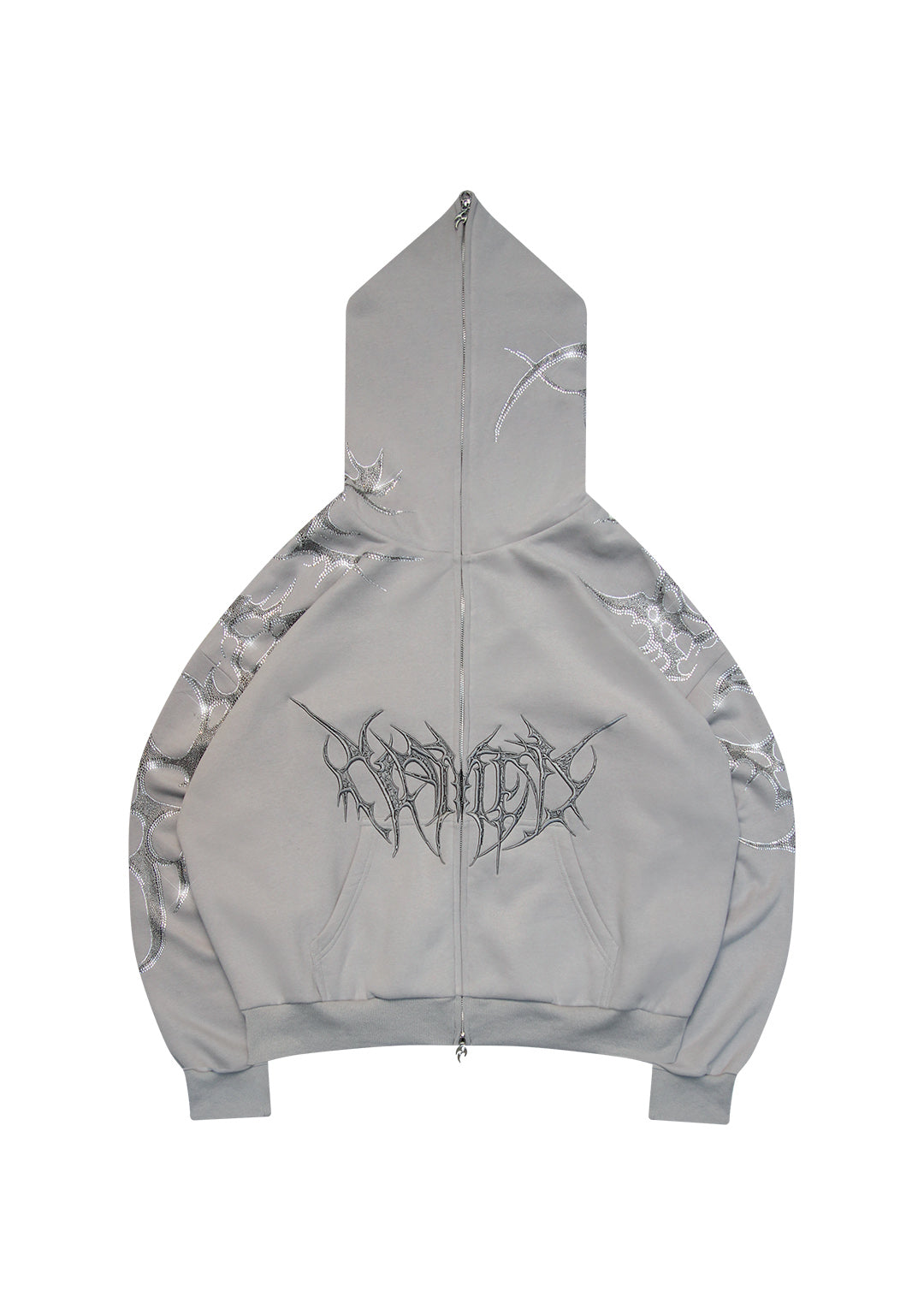 CRASH RHINESTONE ZIP HOODIE SMOKE GREY