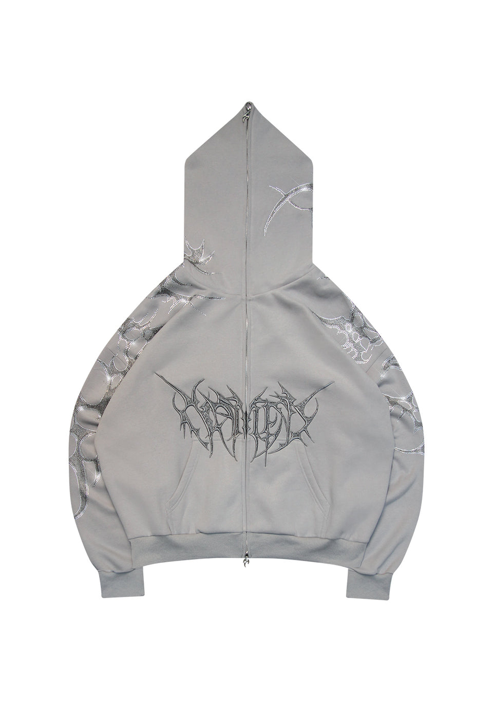 CRASH RHINESTONE ZIP HOODIE SMOKE GREY