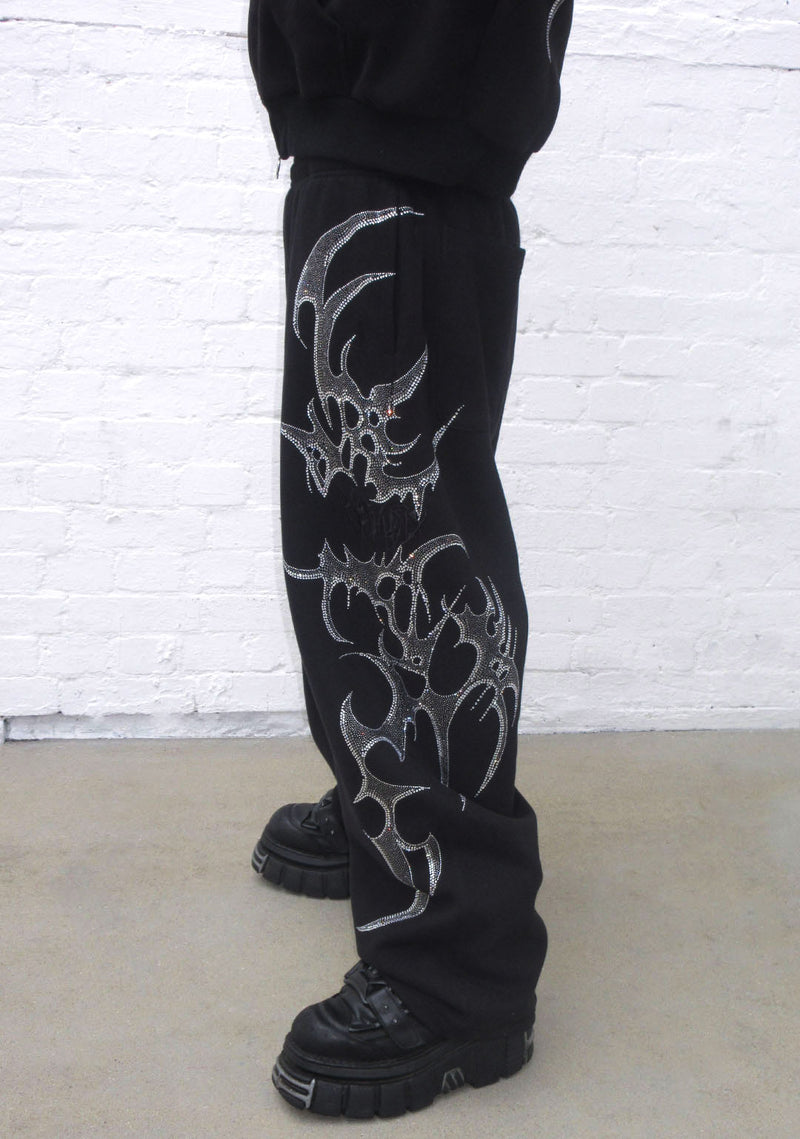 CRASH RHINESTONE OVERSIZED SWEATPANTS BLACK