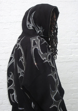 CRASH RHINESTONE ZIP HOODIE BLACK