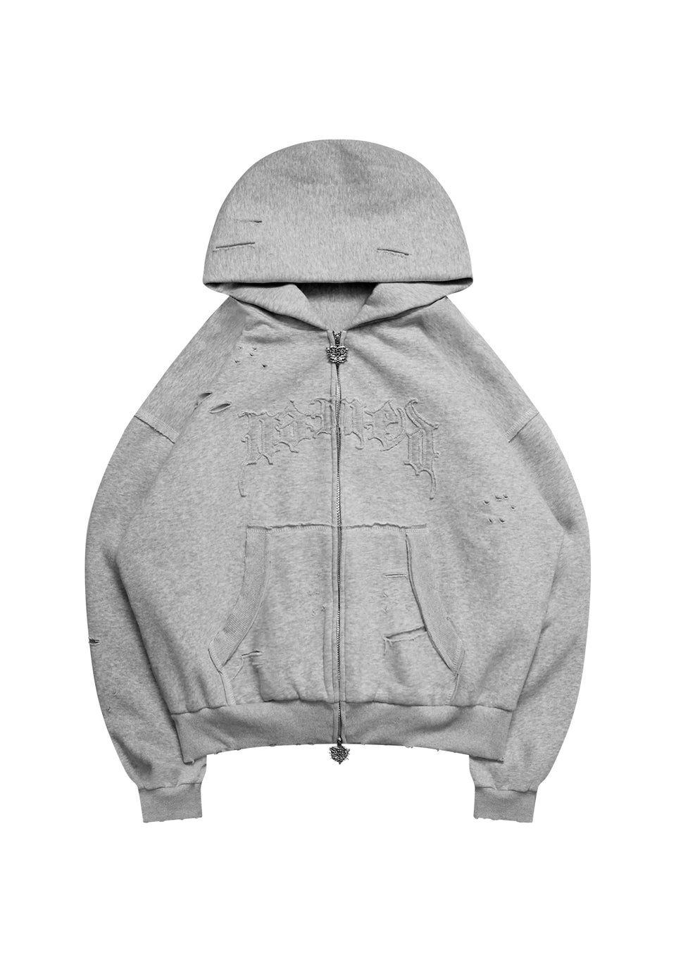 CURSE DISTRESSED ZIP HOODIE GREY MARL