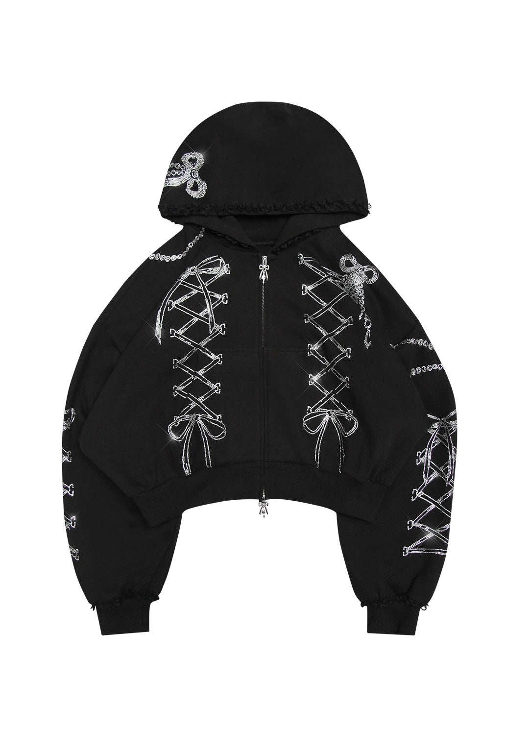 CONFESSIONS RHINESTONE CROP ZIP HOODIE BLACK