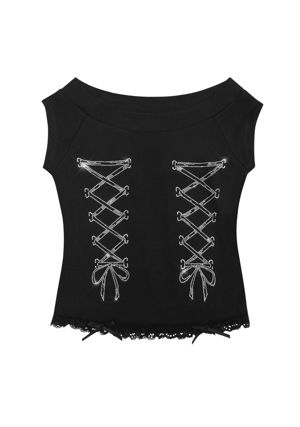 CONFESSIONS RHINESTONE OFF SHOULDER TOP BLACK