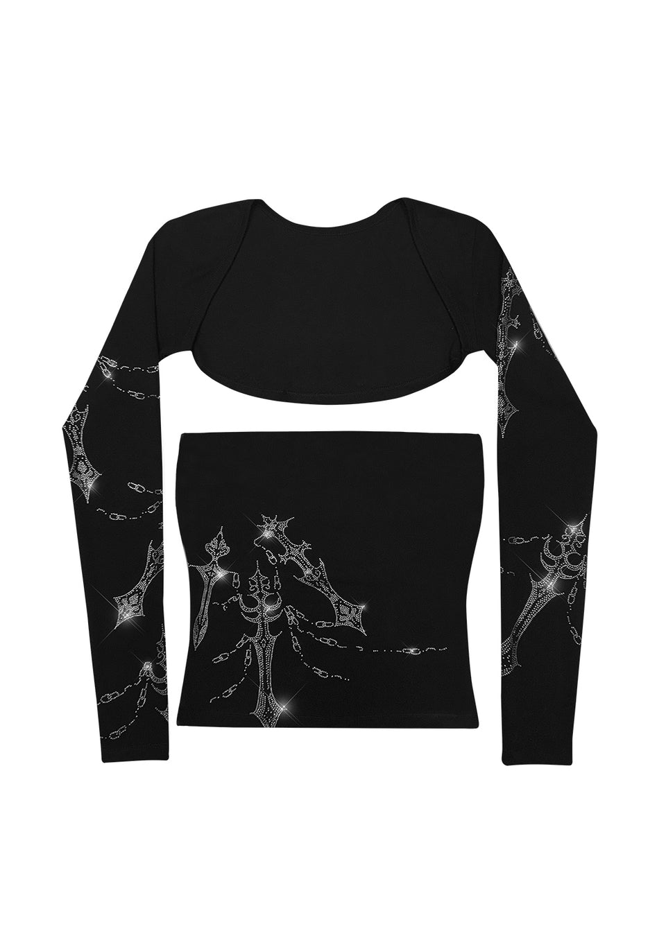 DAGGERS RHINESTONE TWO PIECE TUBE TOP SET