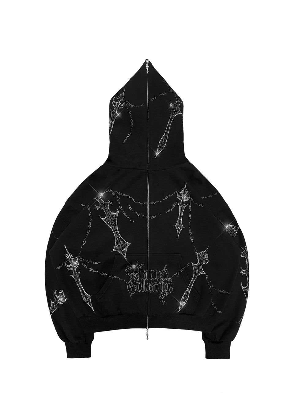 DAGGERS RHINESTONE ZIP HOODIE BLACK