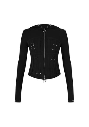 DESTROY PIERCED CORSET ZIP HOODIE BLACK