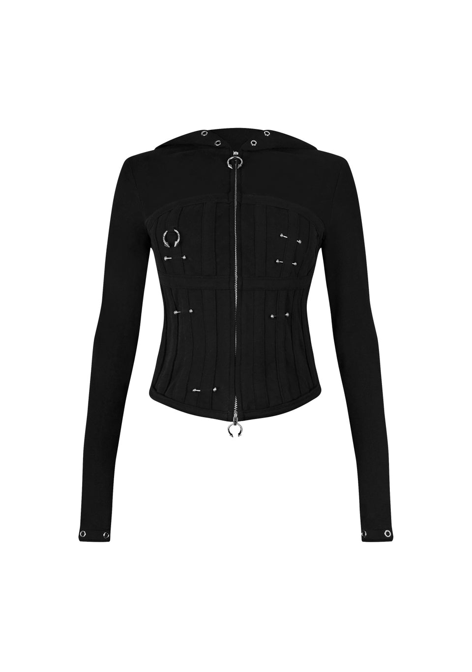 DESTROY PIERCED CORSET ZIP HOODIE BLACK
