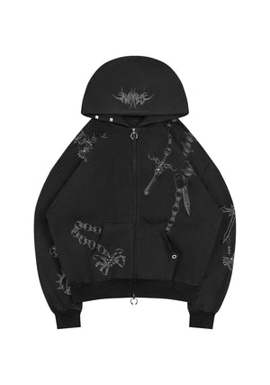 DESTROY STUDDED ZIP HOODIE BLACK VINTAGE WASH