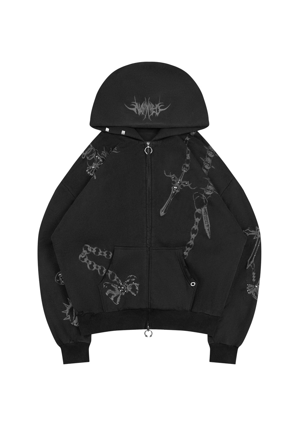 DESTROY STUDDED ZIP HOODIE BLACK VINTAGE WASH
