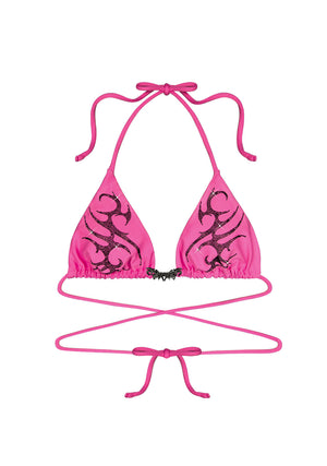 EDGE RHINESTONE TRIANGLE BIKINI TOP HOT PINK