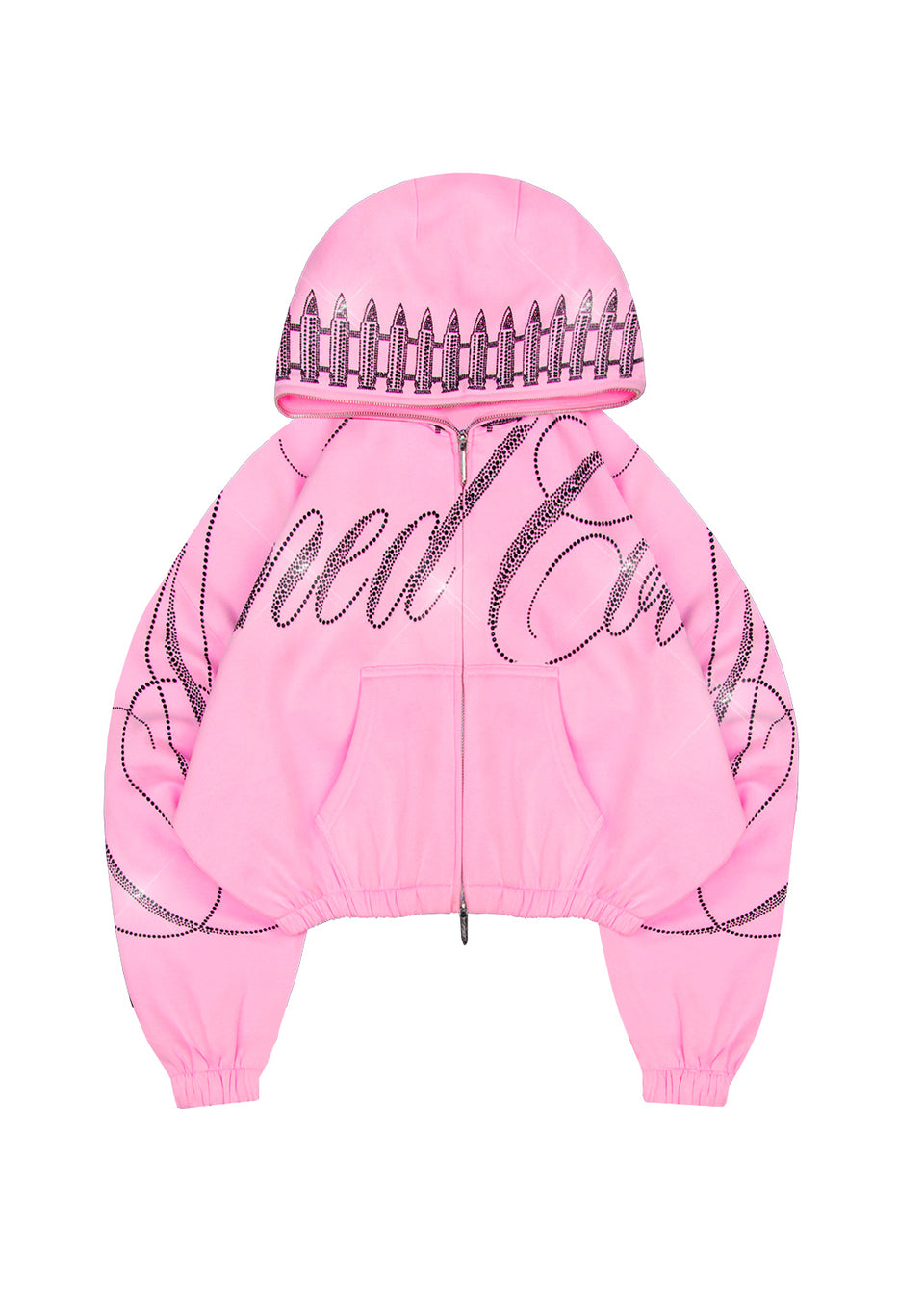 ENEMY RHINESTONE CROP ZIP HOODIE BABY PINK
