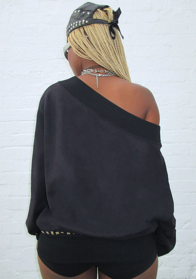 FAITHFUL STUDDED OFF THE SHOULDER SWEATER BLACK