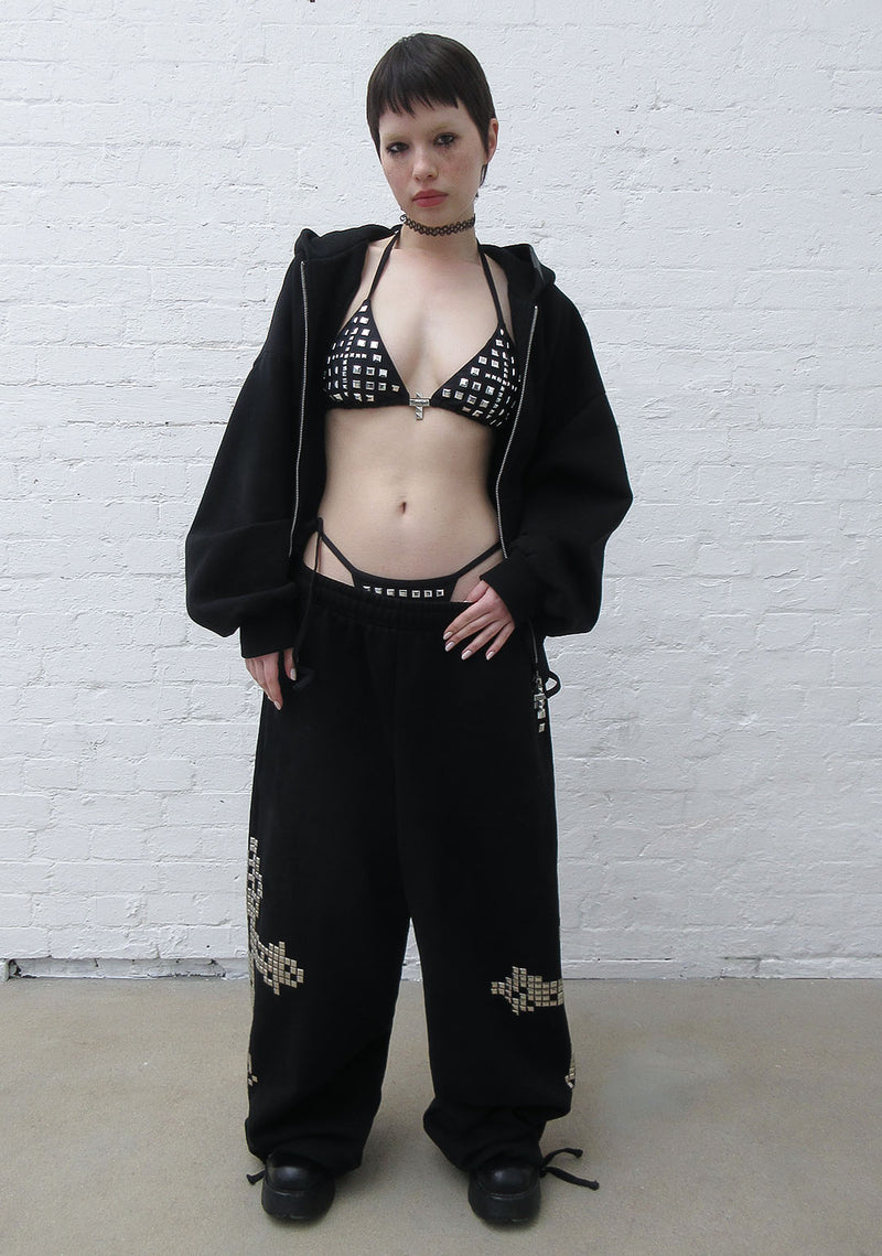 FAITHFUL STUDDED CHEEKY BIKINI BOTTOMS BLACK