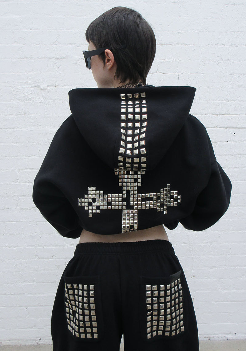 FAITHFUL STUDDED ZIP HOODIE BLACK