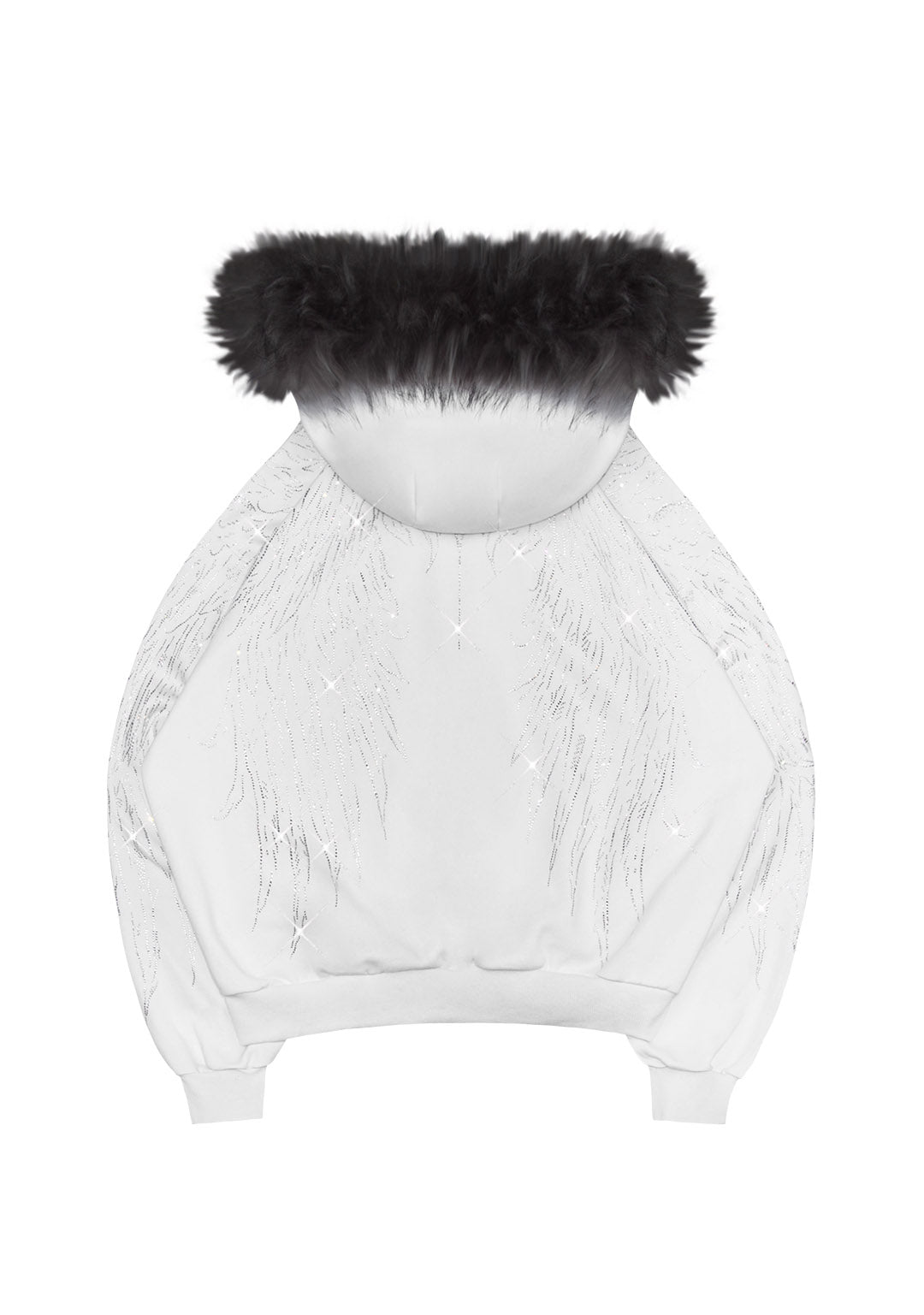FALLEN FAUX FUR RHINESTONE ZIP HOODIE WHITE