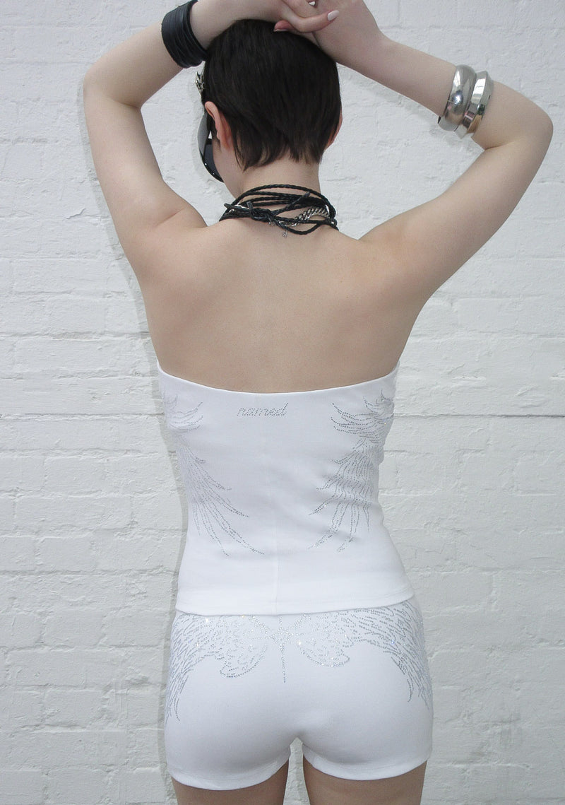 FALLEN RHINESTONE MICRO HOTPANT SHORTS WHITE