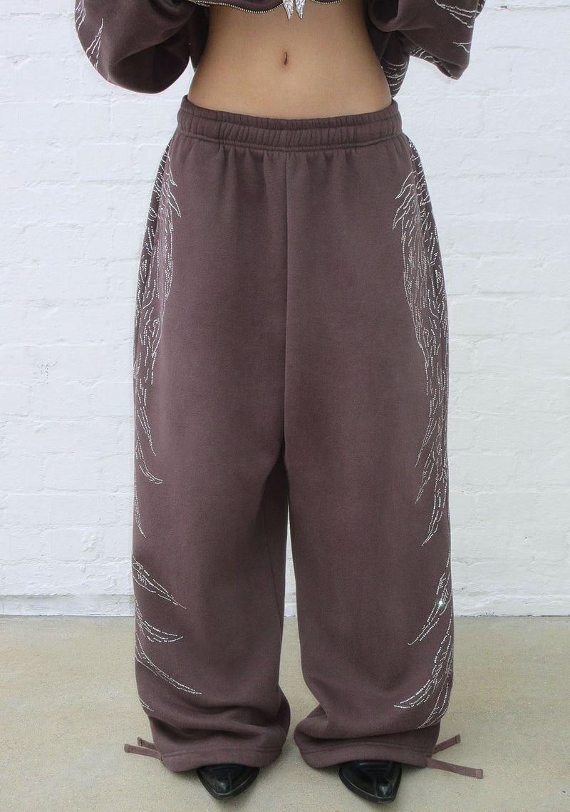 FALLEN RHINESTONE OVERSIZED SWEATPANTS BROWN