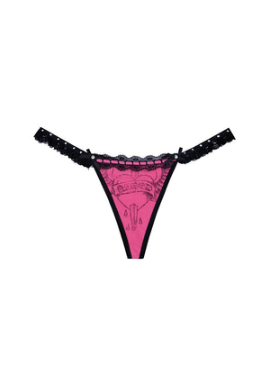 FLIRT RHINESTONE SHEER MESH THONG HOT PINK