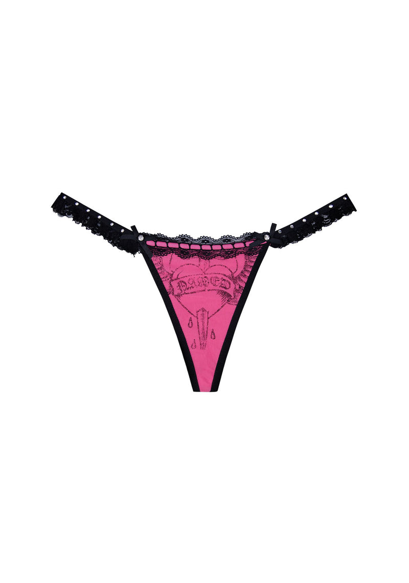 FLIRT RHINESTONE SHEER MESH THONG HOT PINK