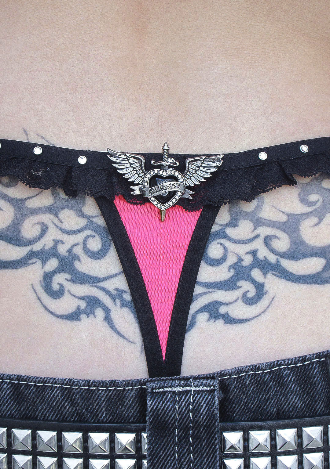 FLIRT RHINESTONE SHEER MESH THONG HOT PINK