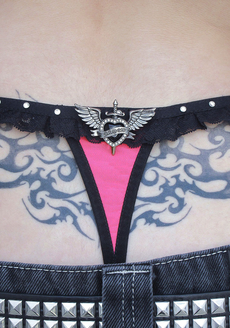 FLIRT RHINESTONE SHEER MESH THONG HOT PINK
