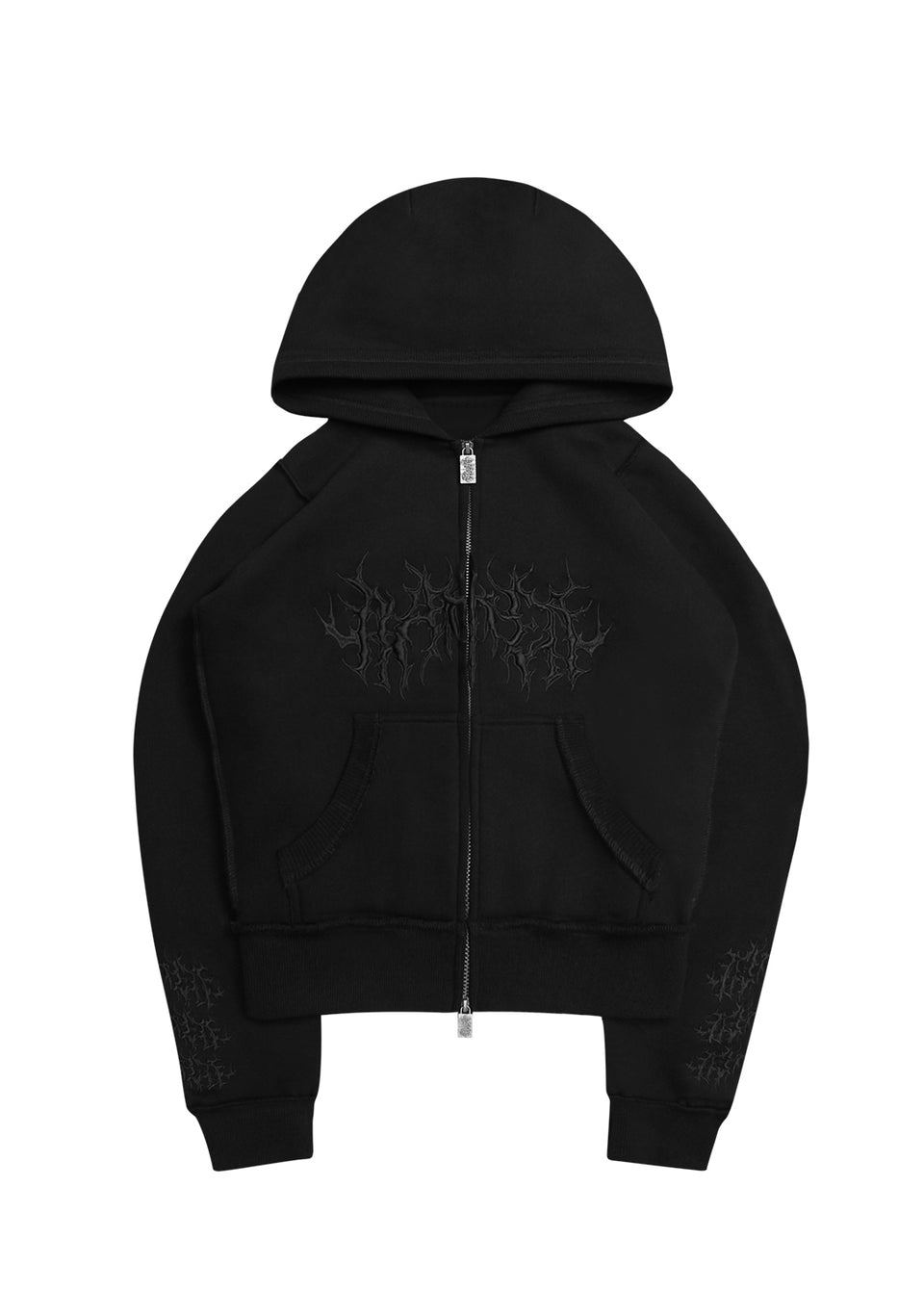 GHOST EMBROIDERED FITTED ZIP HOODIE BLACK