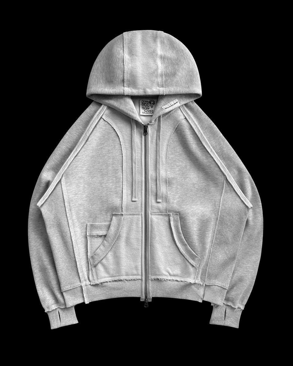 DECONSTRUCTED ZIP HOODIE GREY MARL