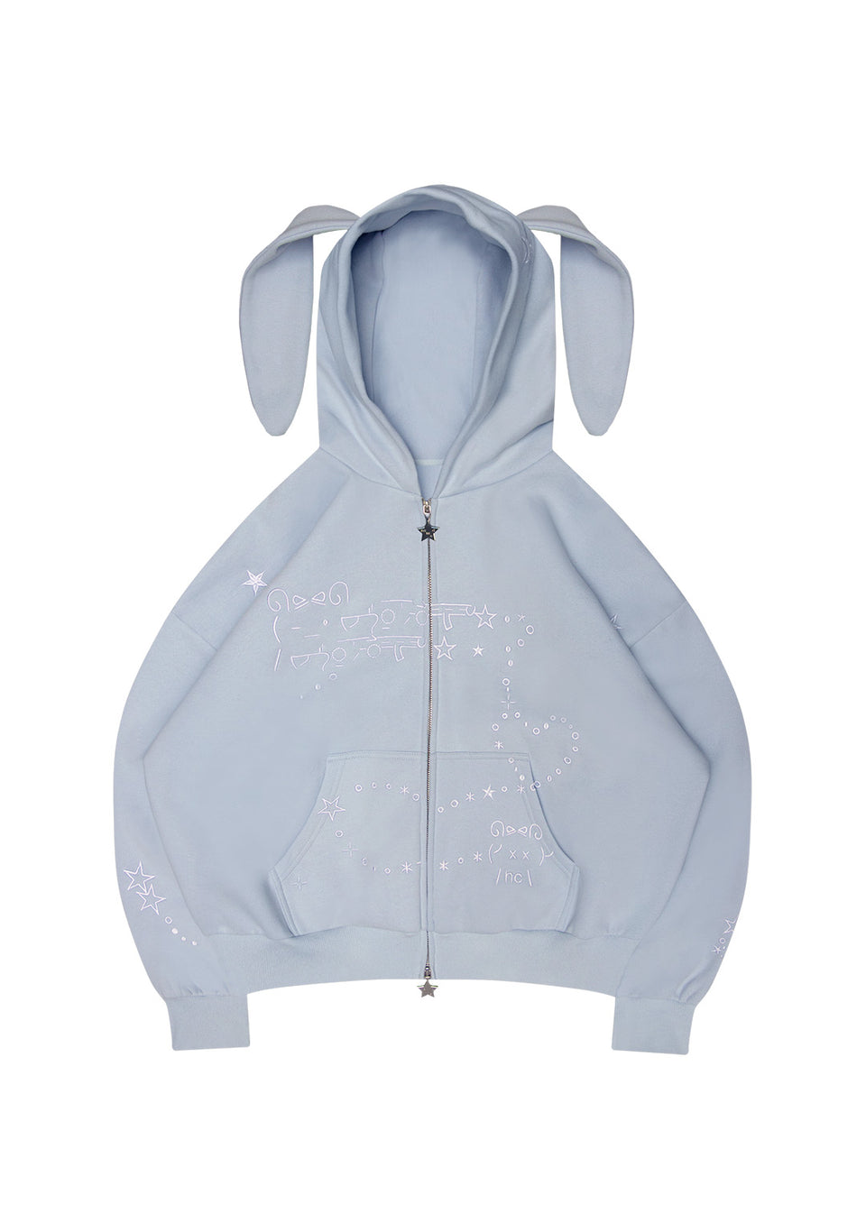MALFUNCTION BUNNY ZIP HOODIE BABY BLUE (DETACHABLE EARS)