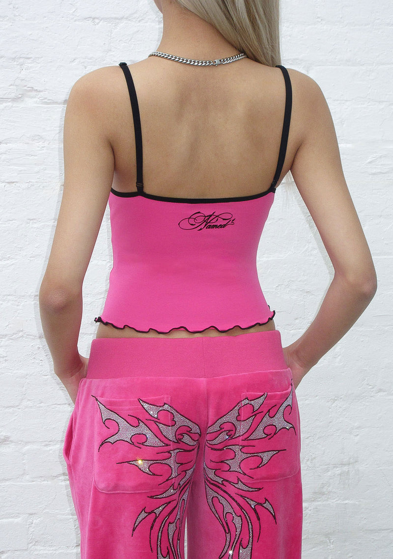 IDOL RHINESTONE FITTED CAMI TOP HOT PINK