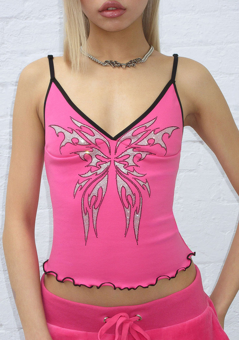 IDOL RHINESTONE FITTED CAMI TOP HOT PINK