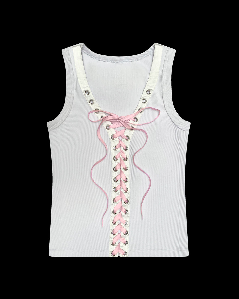 SECRETS LACE-UP CORSET TANK WHITE