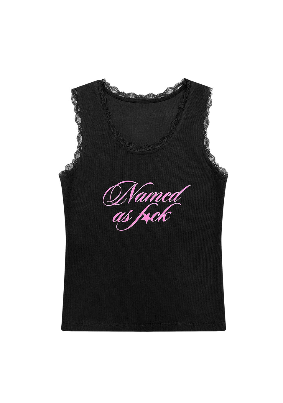 NAMED AS FUCK' LACE RIBBED TANK BLACK