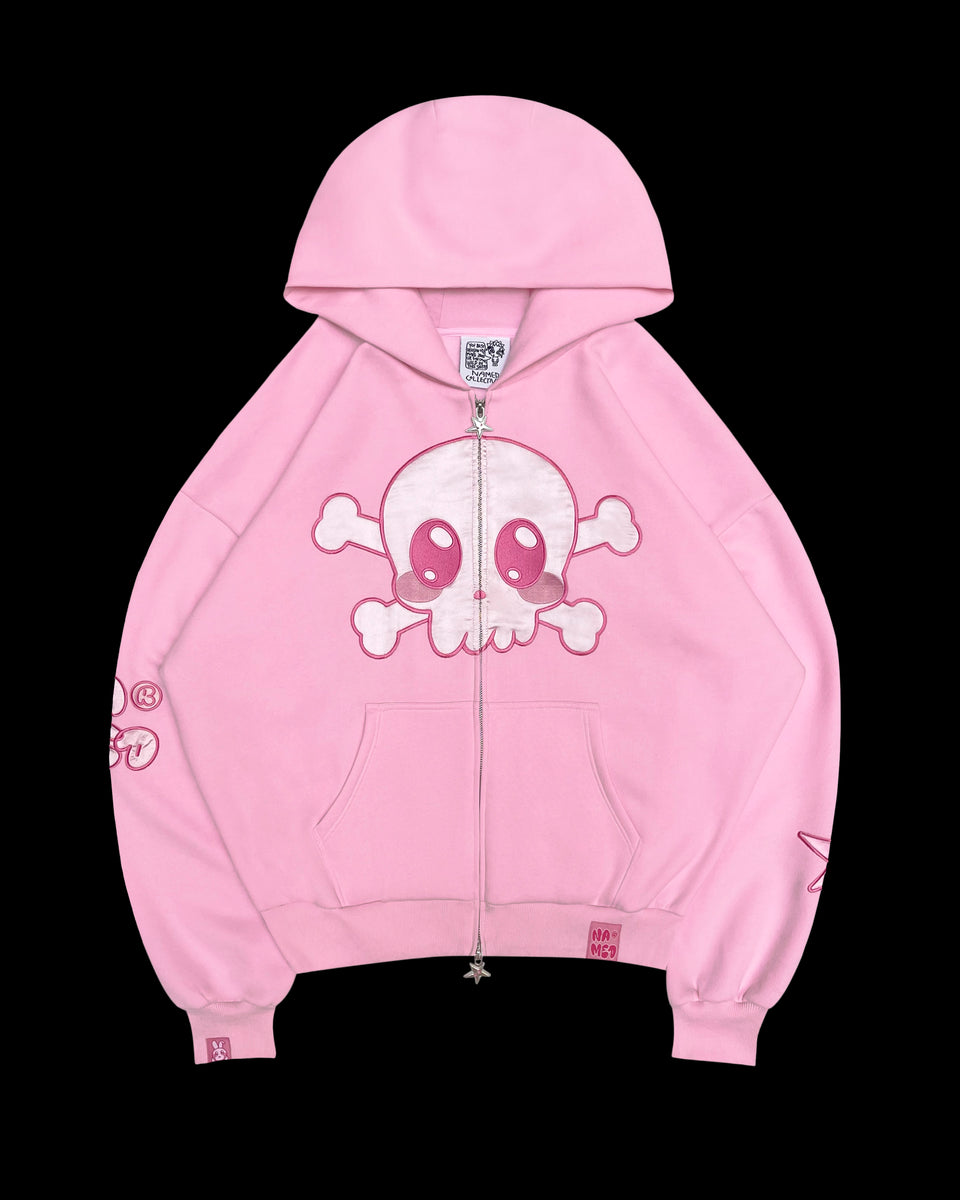 LIMITED EDITION SKULL ZIP HOODIE BABY PINK