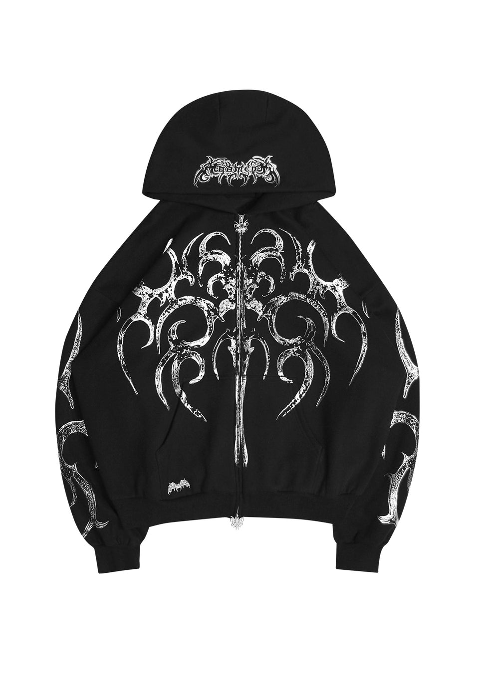 EUPHORIA DISTRESSED PRINT CHROME ZIP HOODIE BLACK