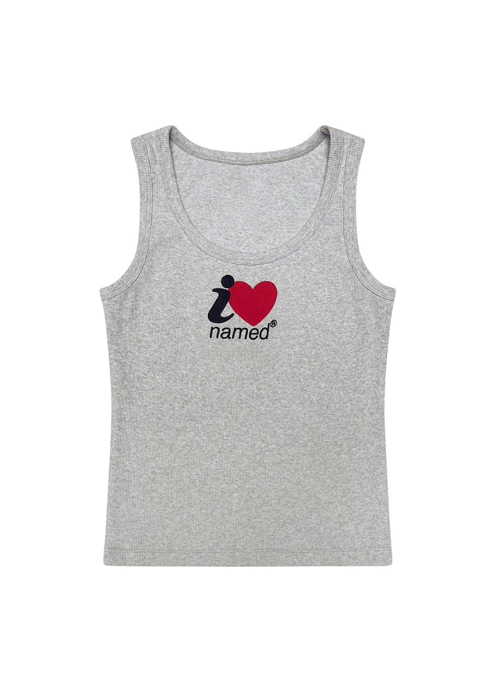 I <3 NAMED EMBROIDERED RIBBED TANK GREY MARL