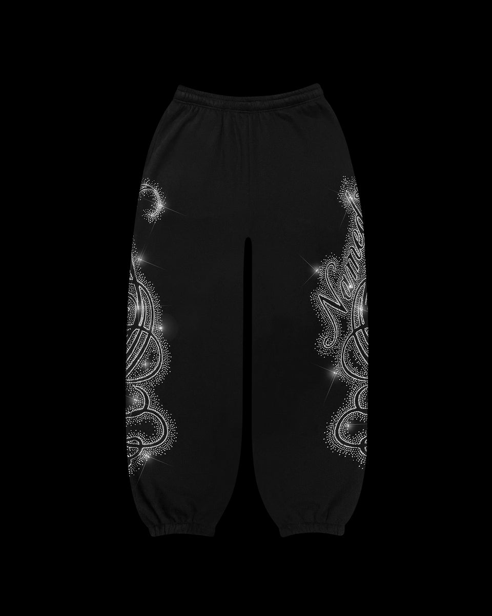 LUST RHINESTONE SWEATPANTS BLACK