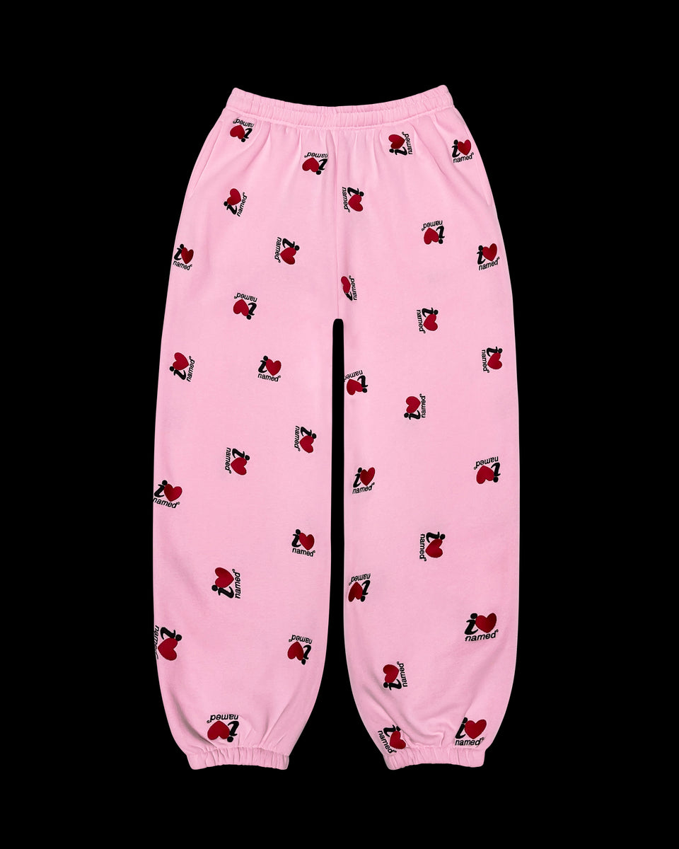 I <3 NAMED EMBROIDERED SWEATPANTS BABY PINK